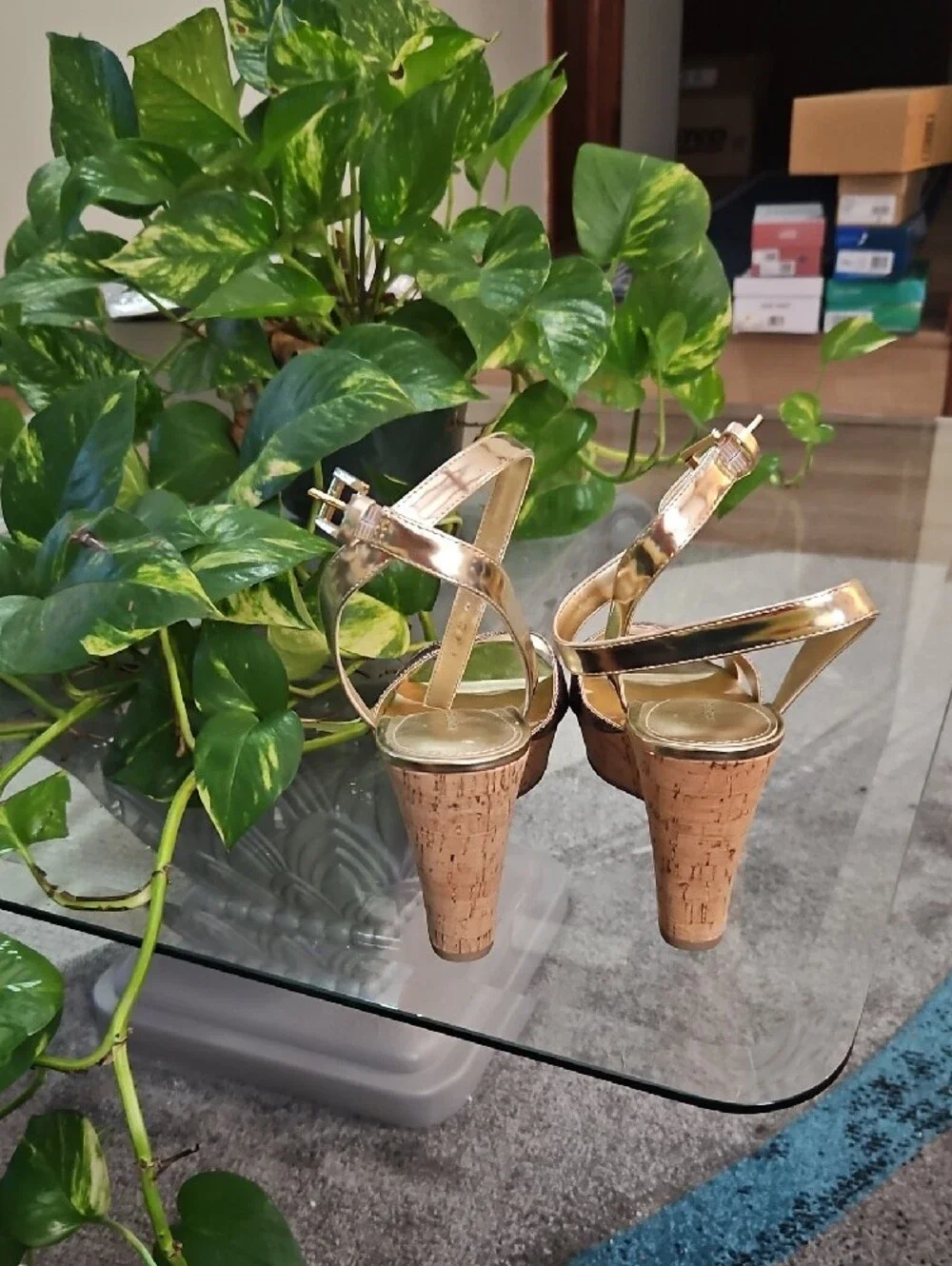 Marc Fisher Gold and Bronze Metallic Wedge Sandals